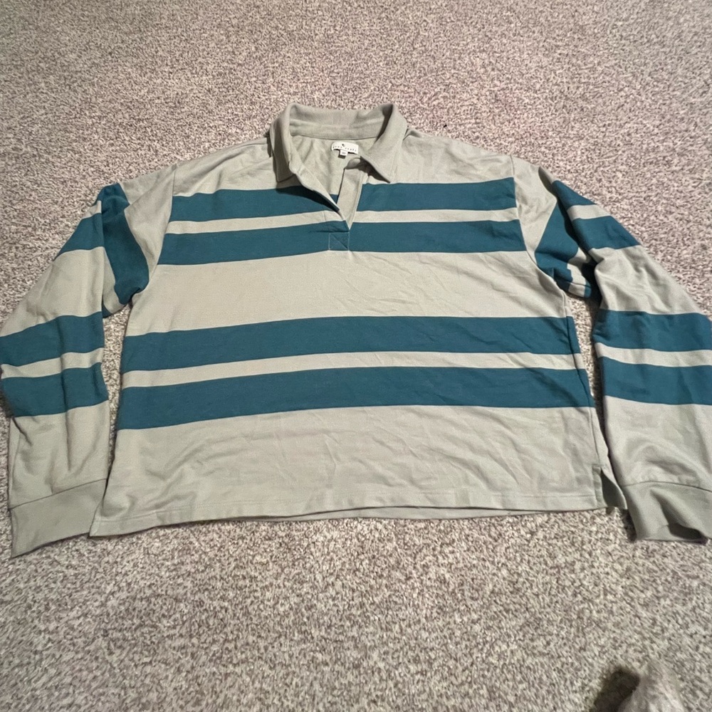 True Craft Men's Gray and Teal Striped Shirt
